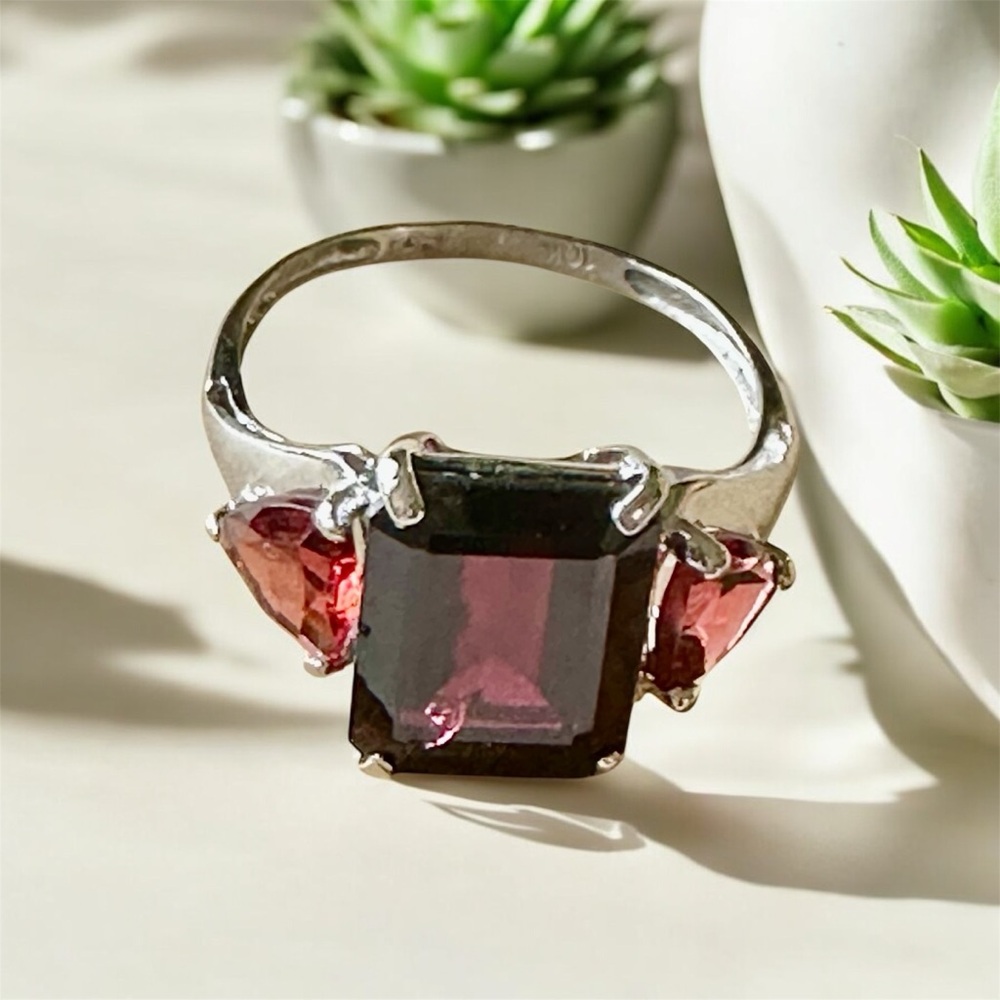 10k white gold Garnet Ring Natural Garnet Engagement Ring 3.50 Ct size 5.5